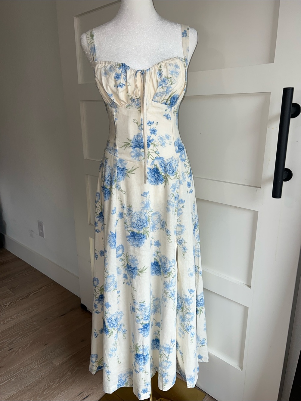 Blue Floral Cream Maxi Dress - Sleeveless Summer Dress